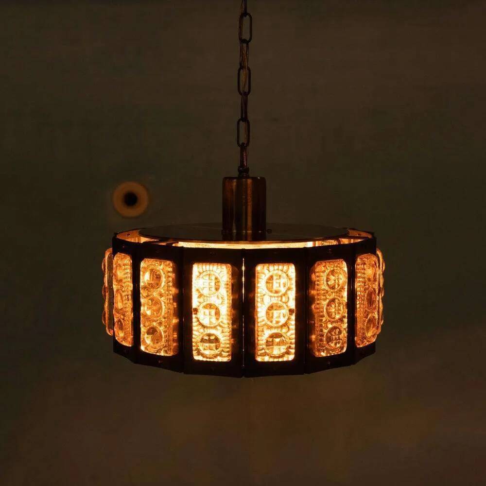 Vintage glass suspension, Danish design, mid-century hanging.