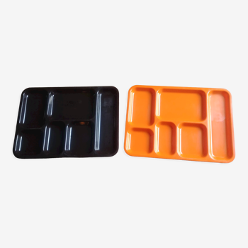 Two orange/brown plastic trays vintage 70's