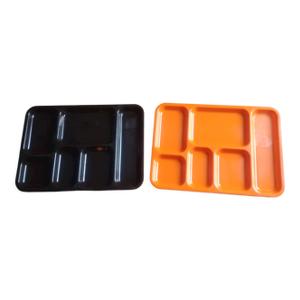 Deux plateaux en plastique orange/marron vintage 70's