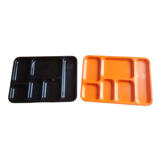 Two orange/brown plastic trays vintage 70's