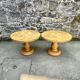Paire de tables basses rondes, placage loupe 1980