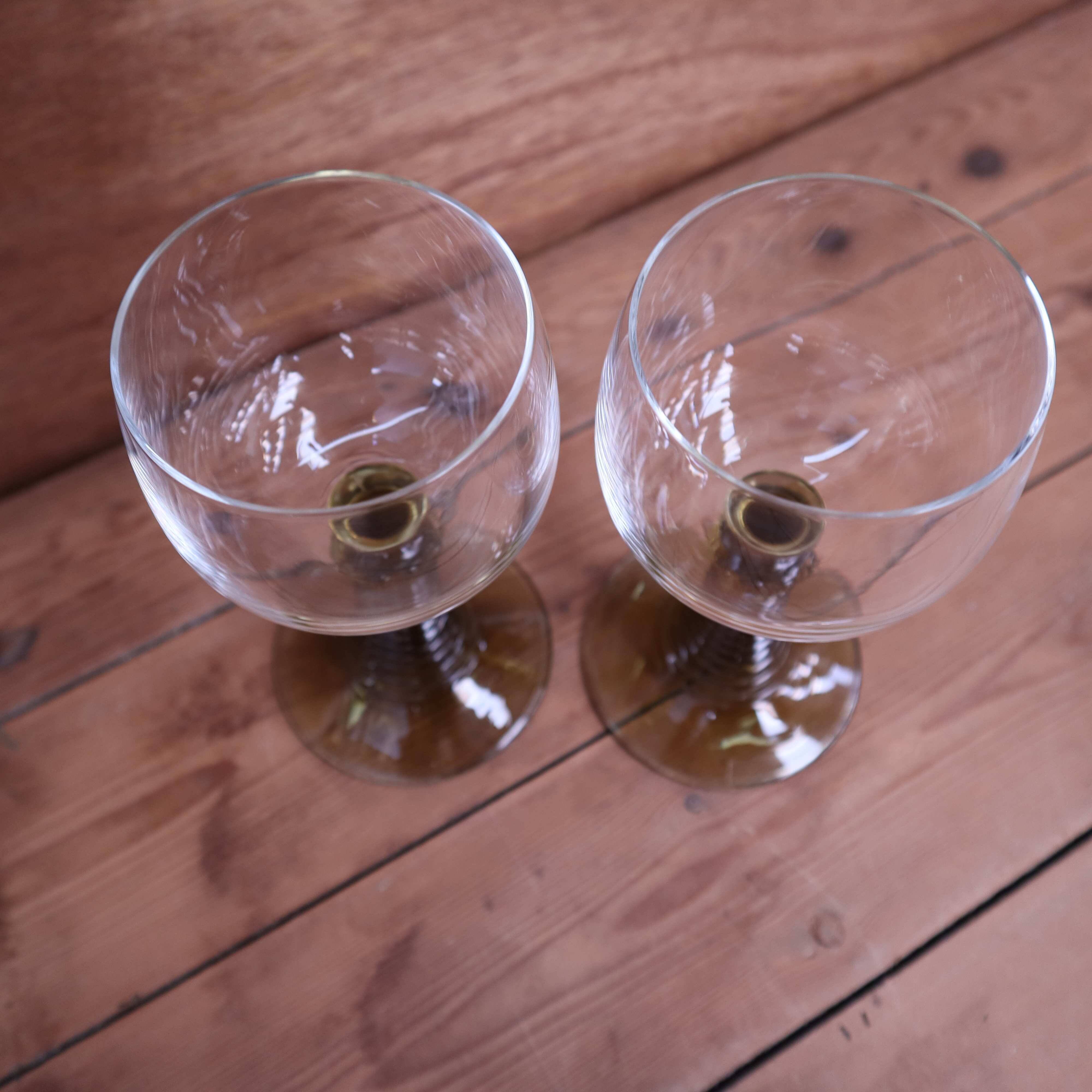 2 Roemer style wine glasses with olive green stem