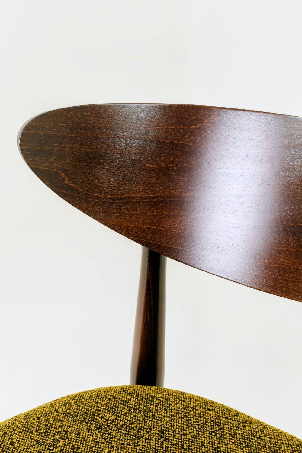 Set of 6 Modern Beech Wood Dining Chair, Yellow Bouclè, Dark Wood