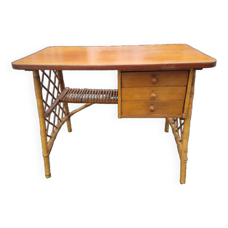 Bureau vintage en rotin des années 60 , 100cms de L