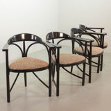 4 Wooden Black Lacquered Thonet Triangle Dining Chairs Model 87, 1980s