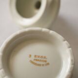 White porcelain sugar bowl/sugar pot with gilt trim, Evor France