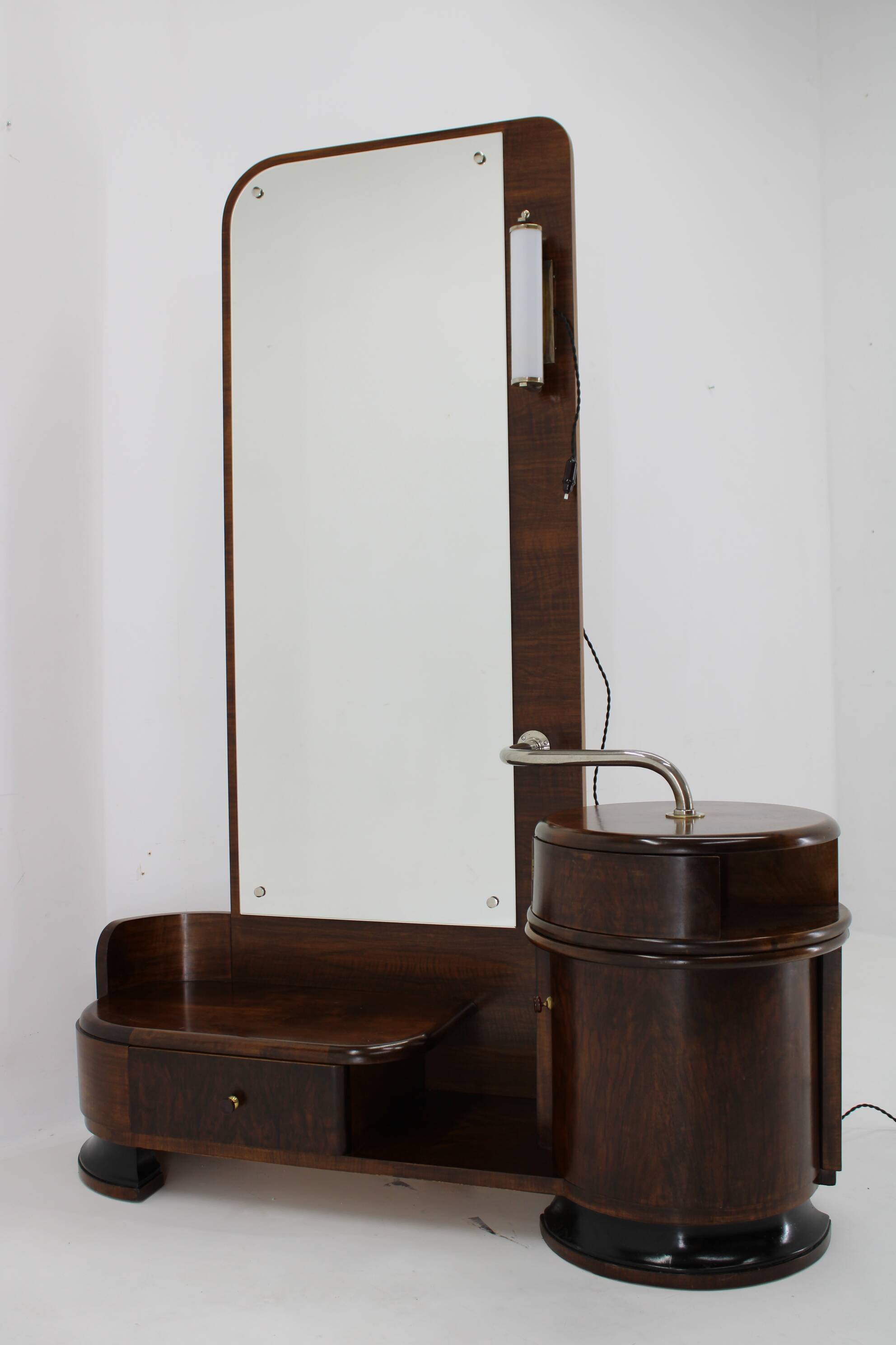1930s art deco toilet cabinet with mirror in walnut, czechoslovakia