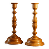 Pair of turned wooden candle holders