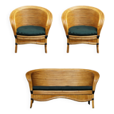 Raush bamboo rattan bench armchairs from the 70s and 80s
