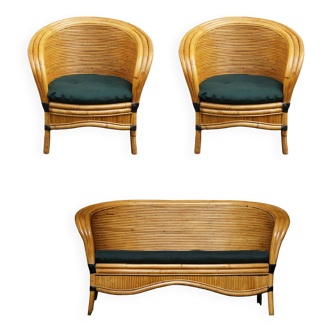 Raush bamboo rattan bench armchairs from the 70s and 80s