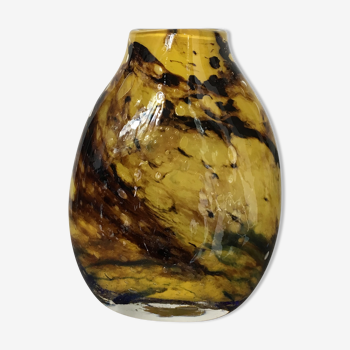 Yellow and brown glass bottle vase