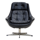 Fauteuil pivotant danois en cuir noir par H.W.Klein pour Bramin Møbler, années 1970