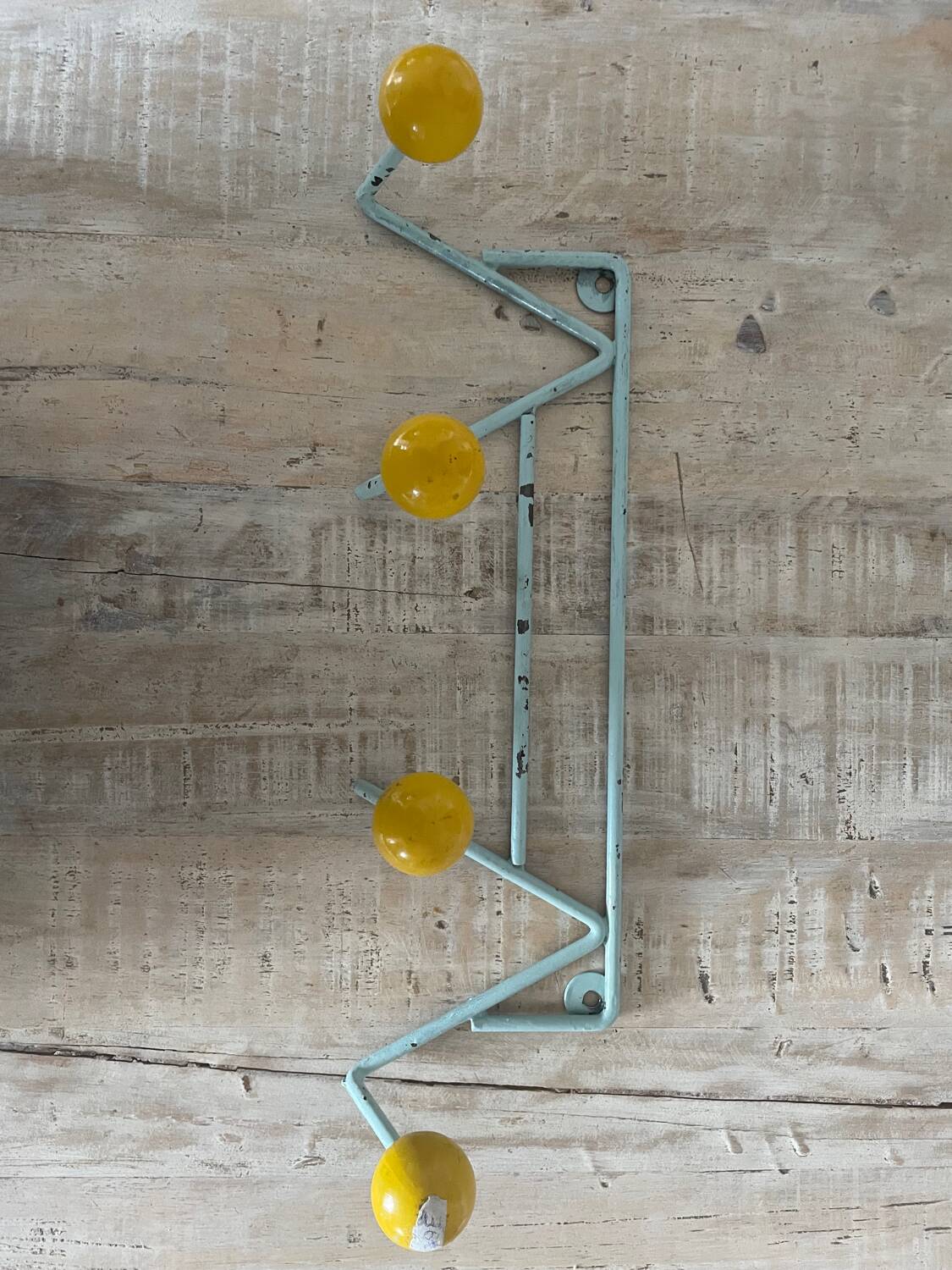 Vintage iron and wood wall coat rack