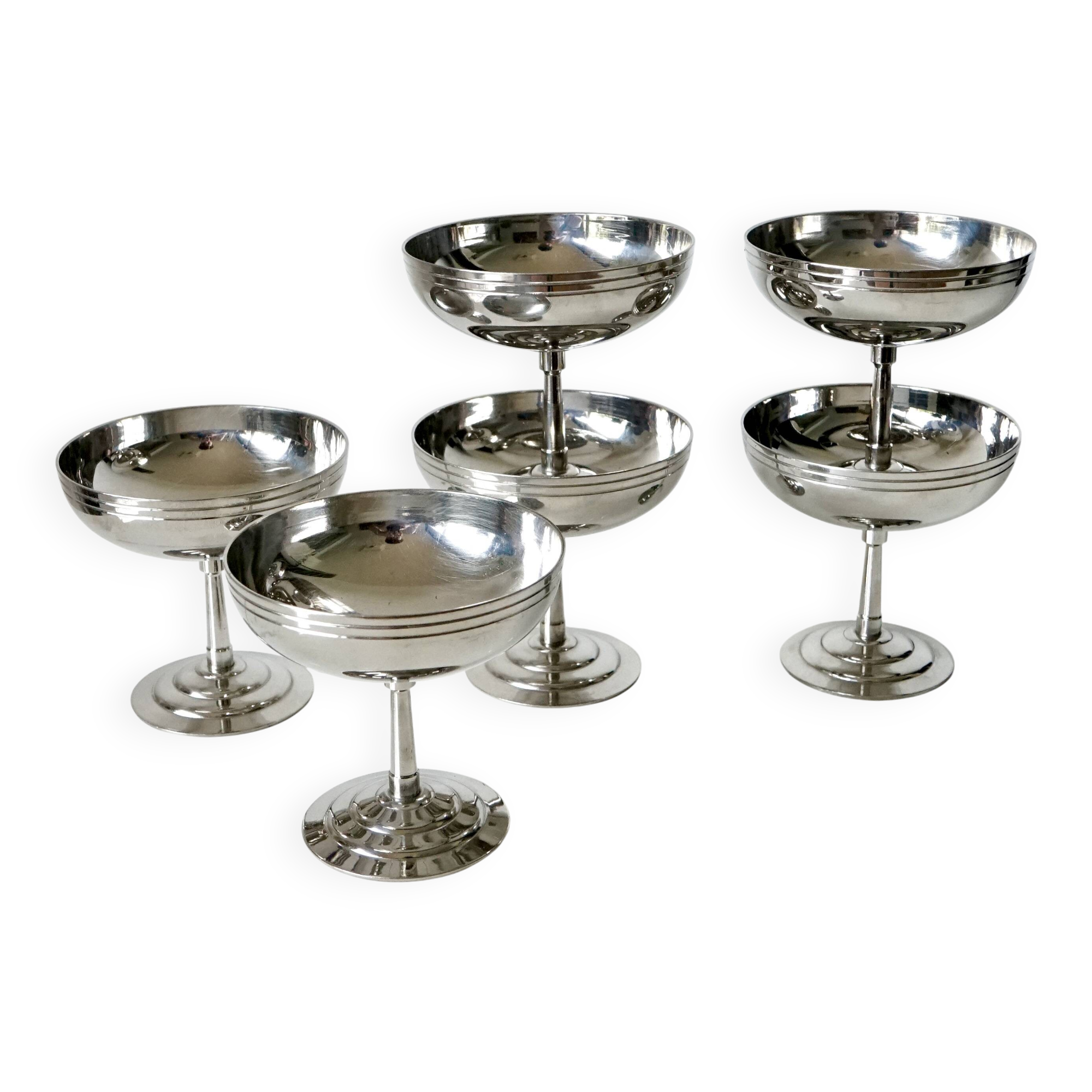 Set of 6 stainless steel ice cream and sorbet bowls on a stand - Remy Letang