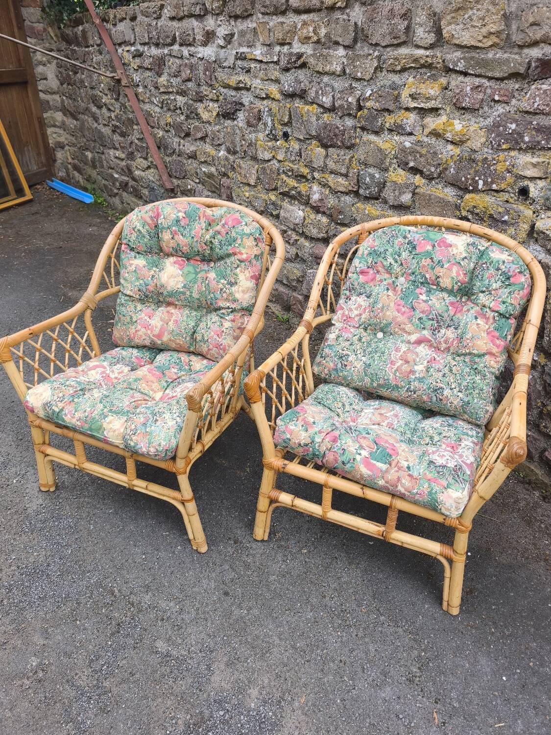 Pair of vintage rattan armchairs