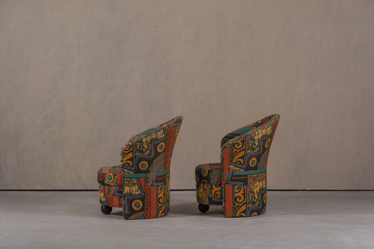 Postmodern abstract upholstery armchairs, Germany 1980s set of 2
