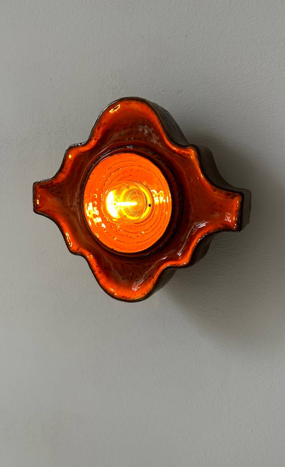 Pair of vintage wall lights, brown and orange ceramic, Sweden 1960