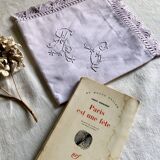 Taie d'oreiller ancienne en coton lilas