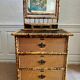 Victorian tiger bamboo, cane & chinoiserie dressing table with drawers, England 1880s, aesthetic movement