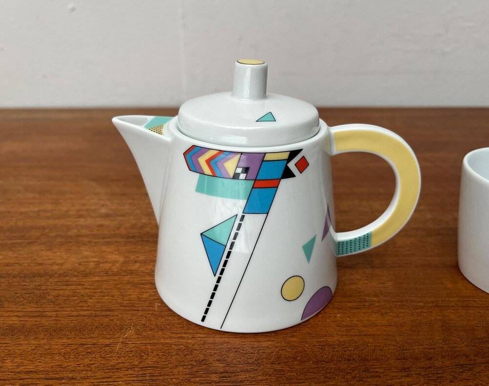 Teapot or coffee pot with cup from the German postmodern VIP collection by Seltmann Weiden, set of 2.