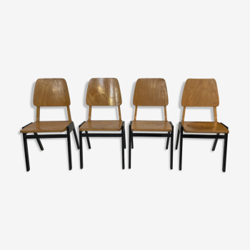 Suite of four vintage wooden chairs