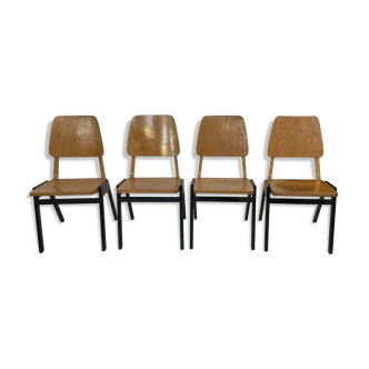 Suite of four vintage wooden chairs