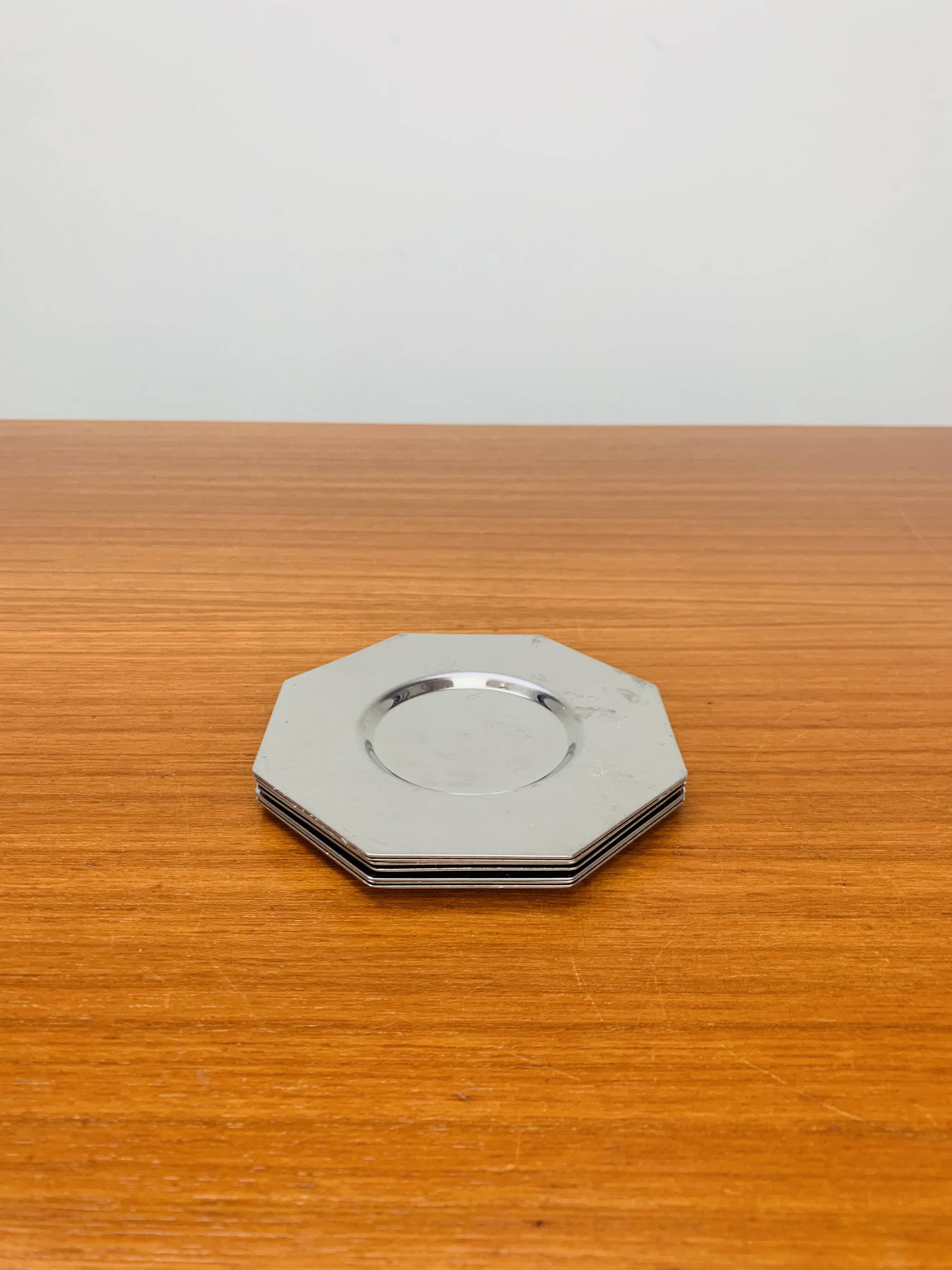 7 vintage octagonal stainless steel coasters