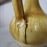 Handmade Ceramic Pitcher: 1970s LKC Pottery, Yellow Brown Glaze