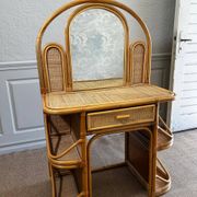 Bamboo and rattan vanity / dressing table with drawer and mirror, 1970s mid-century modern