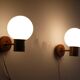 Pair of danish vintage teak and opaline wall lamps 1960