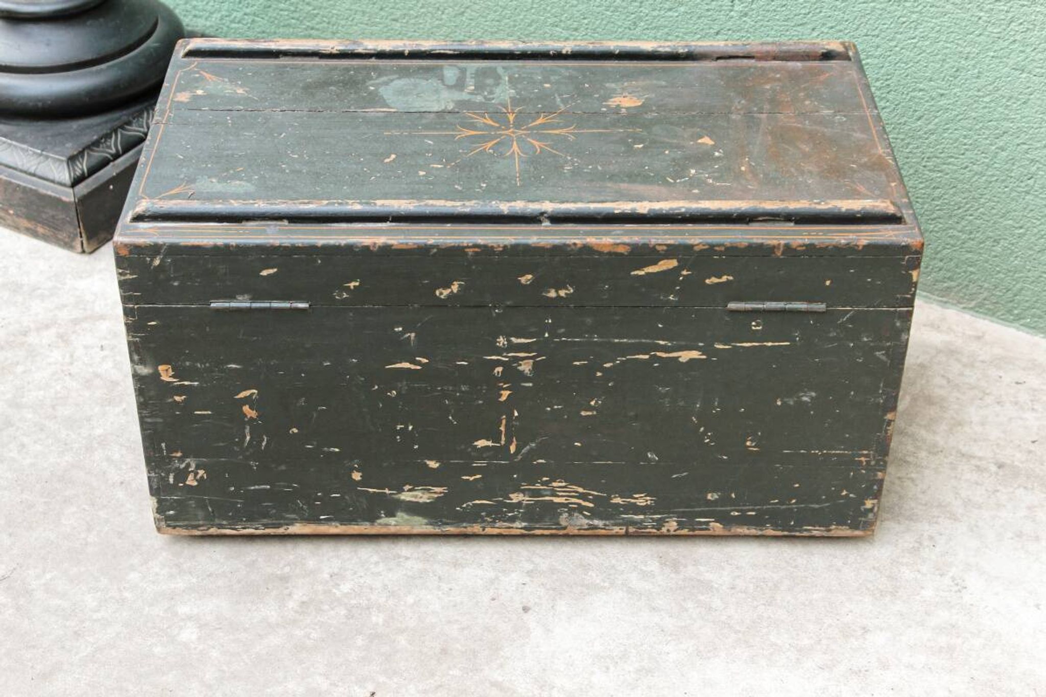 Old wooden travel trunk