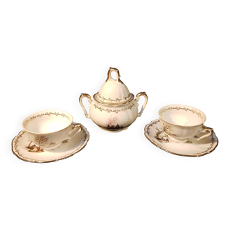 Porcelain cups, saucers and sugar bowl