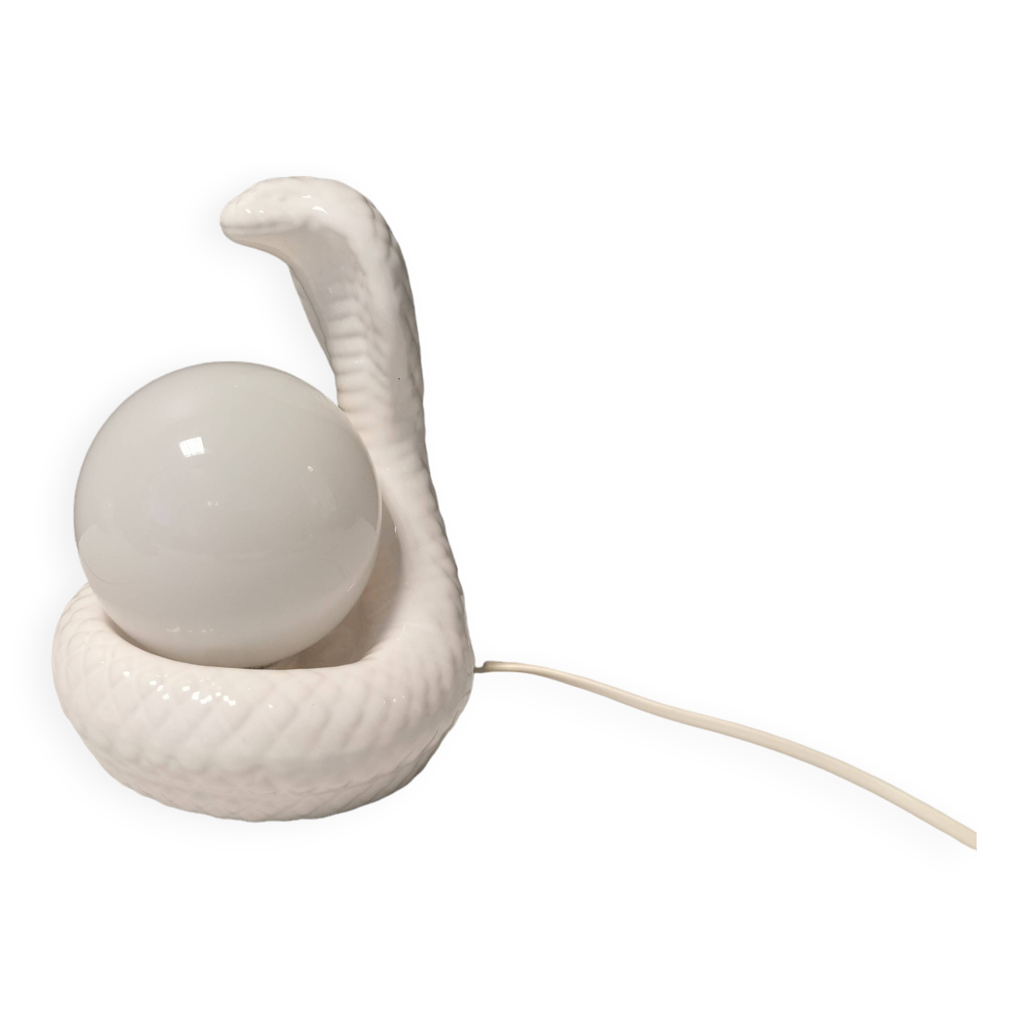 Beautiful vintage ceramic COBRA table lamp with thin milky white glass shade/dome. RAF Sweden 70-80s