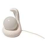 Beautiful vintage ceramic COBRA table lamp with thin milky white glass shade/dome. RAF Sweden 70-80s