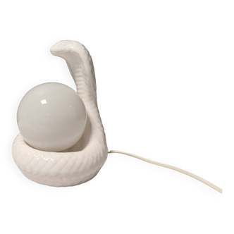 Beautiful vintage ceramic COBRA table lamp with thin milky white glass shade/dome. RAF Sweden 70-80s