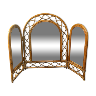 Miroir triptyque en rotin vintage