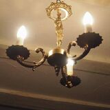 Vintage Italian bronze brass three-branch female figurine chandelier c. 1950s