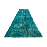Distressed Turkish Runner 272x78 cm wool Vintage rug, Overdyed Blue