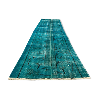 Distressed Turkish Runner 272x78 cm wool Vintage rug, Overdyed Blue