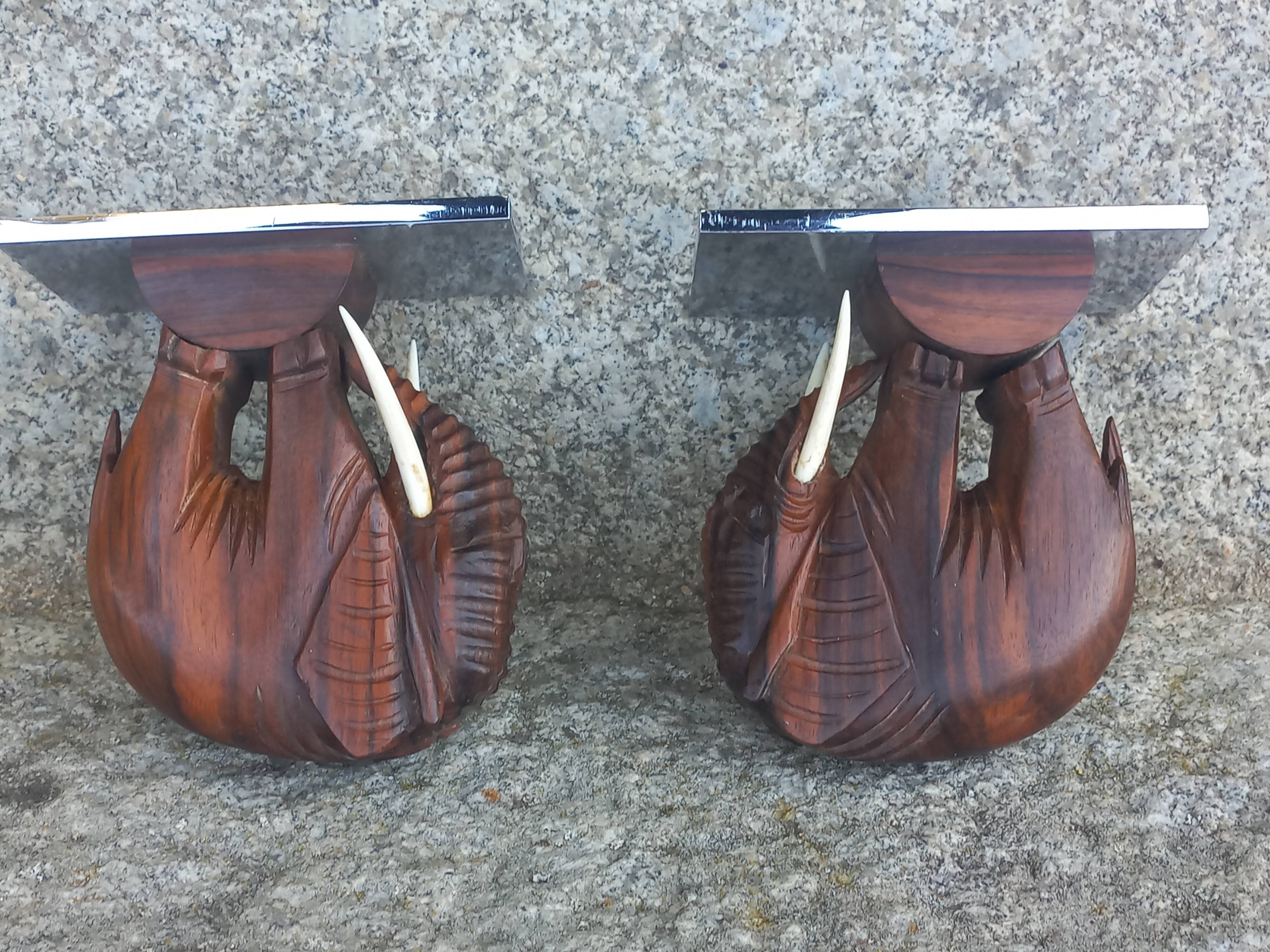 Pair of Art Deco elephant bookends in rosewood with chrome base.