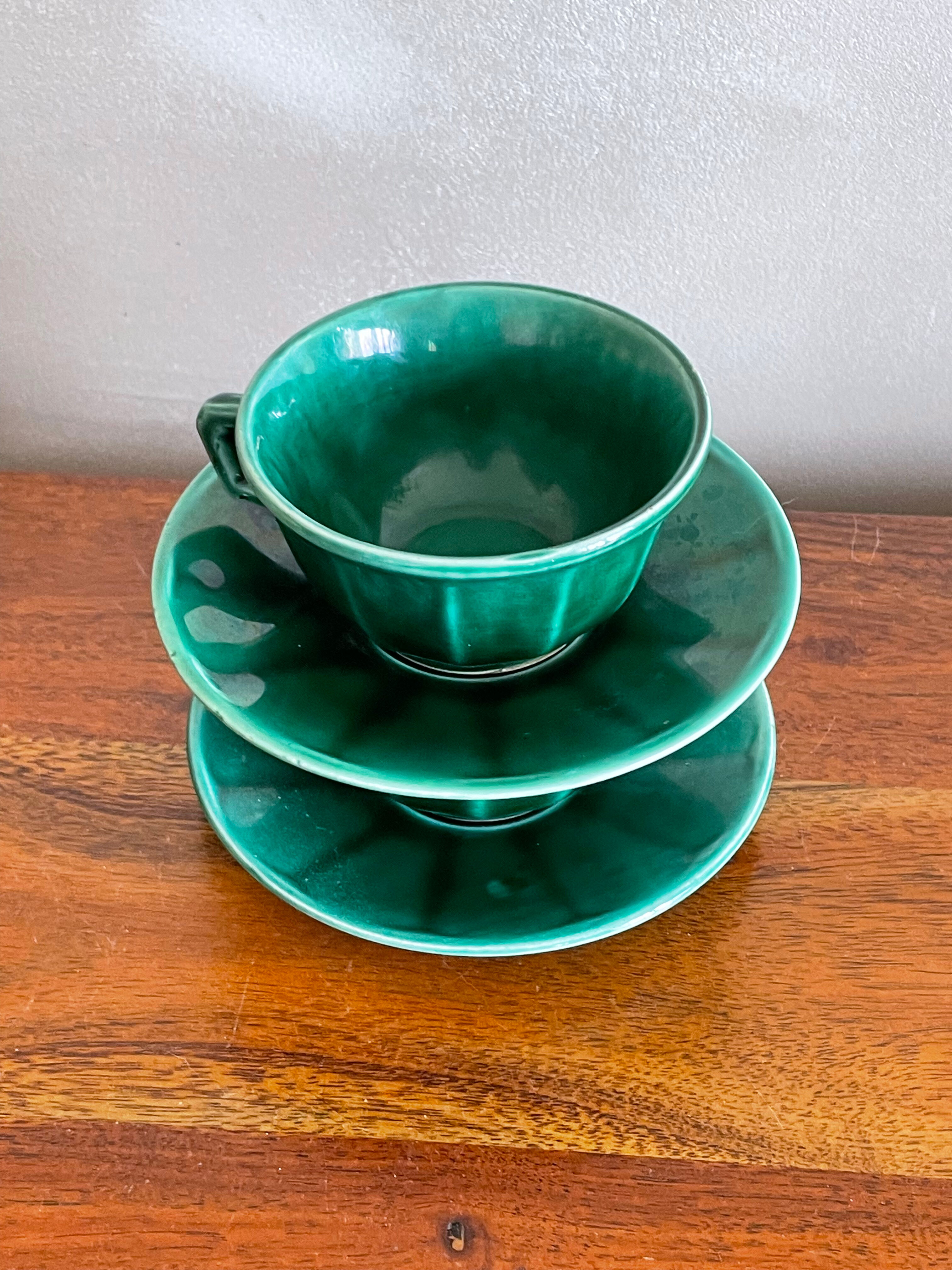 Duo of green ceramic cups