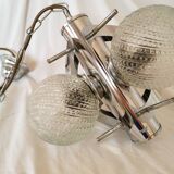 Space age chandelier with 3 lights, stainless steel and cut glass, Mazzega style, 1970