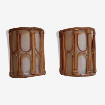 Paire d'appliques en bambou