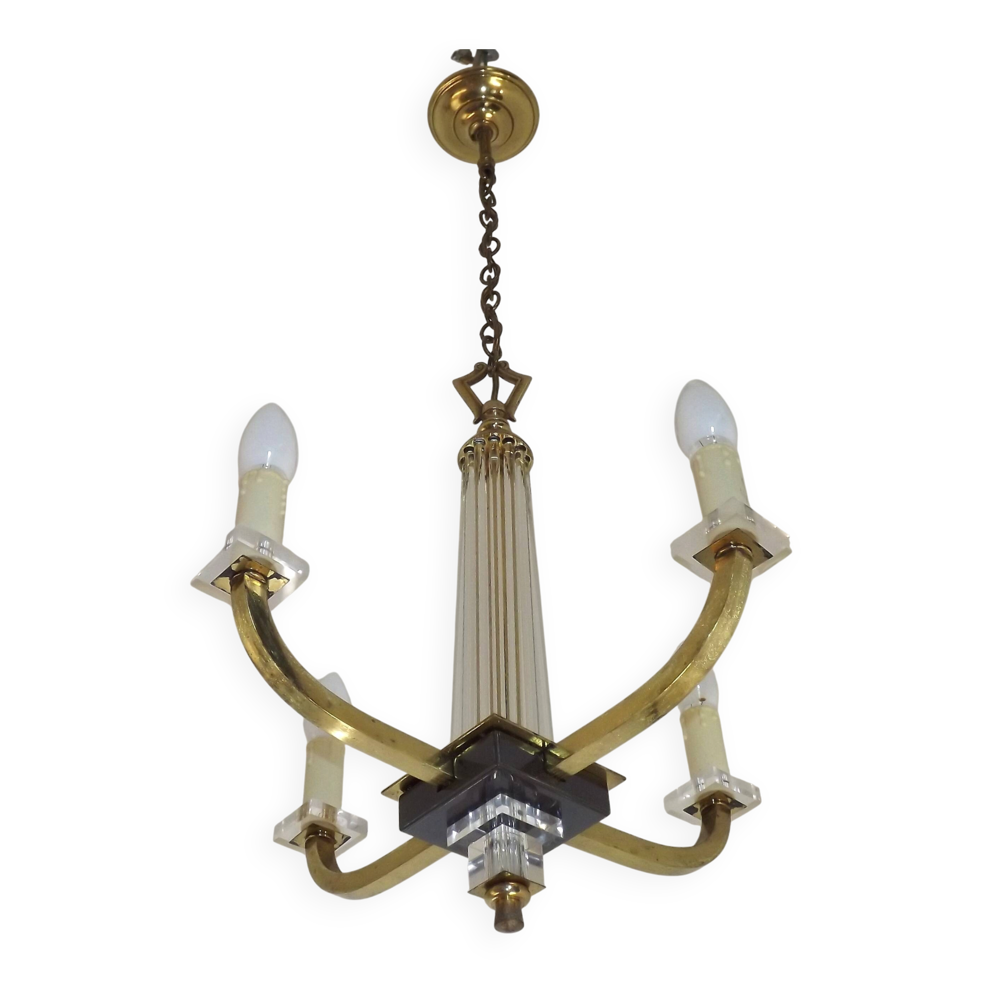 French Mid-Century / 1960s 4 Light Chandelier In The Style of Jacques Adnet