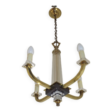 French Mid-Century / 1960s 4 Light Chandelier In The Style of Jacques Adnet