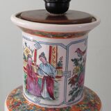 Large vintage table lamp with a custom handmade lampshade.