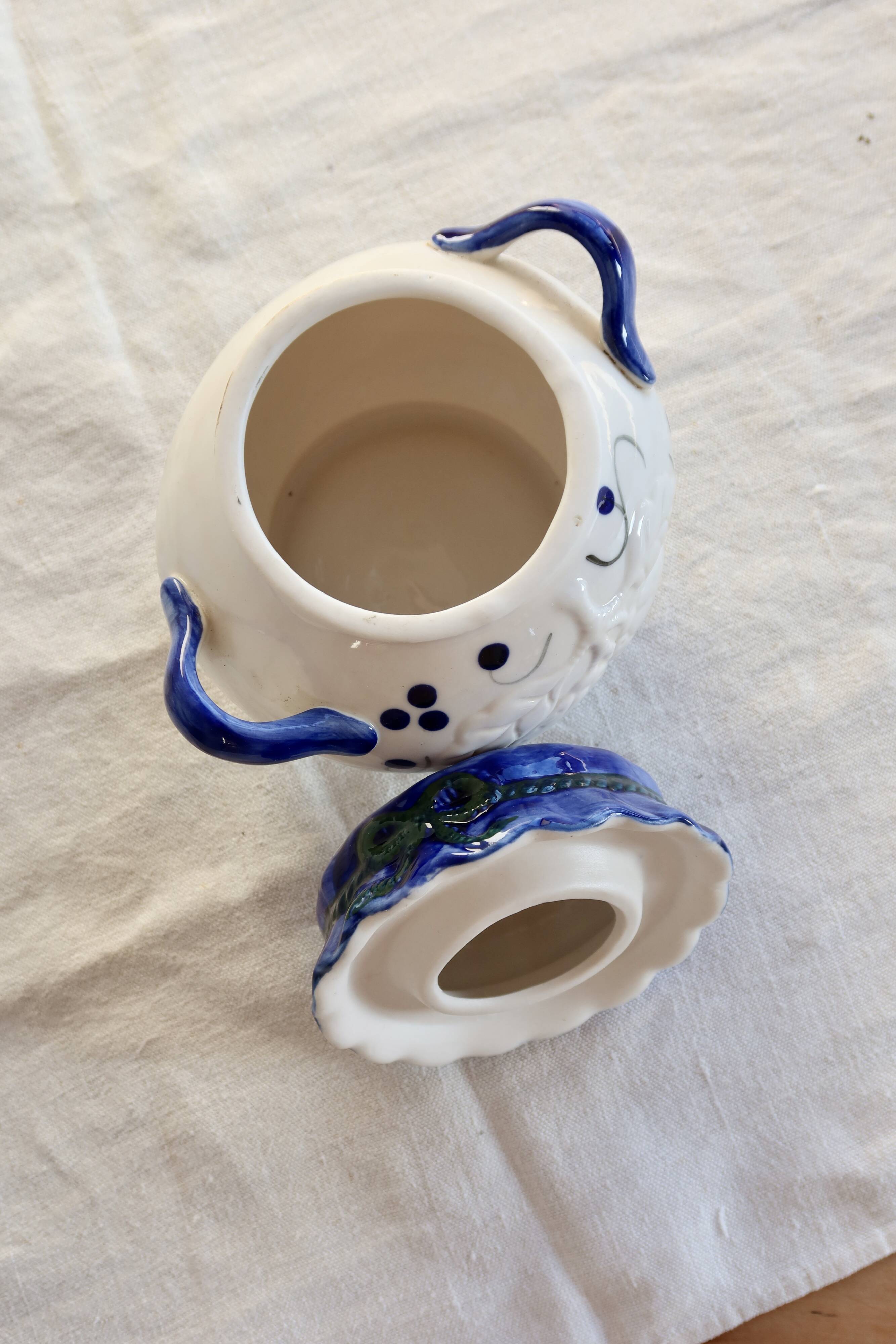 Bonbonnière vintage porcelaine décor citron – Style méditerranéen barbotine