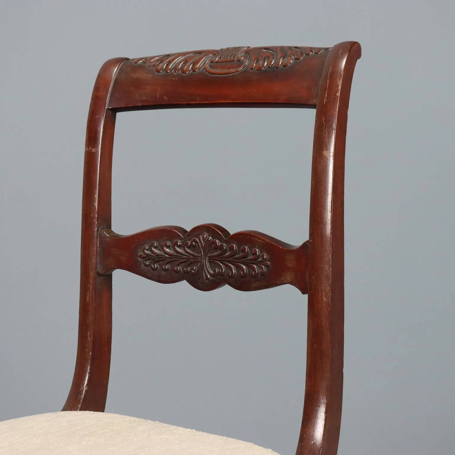 Antique Charles X chairs in mahogany and fabric, France, 19th century