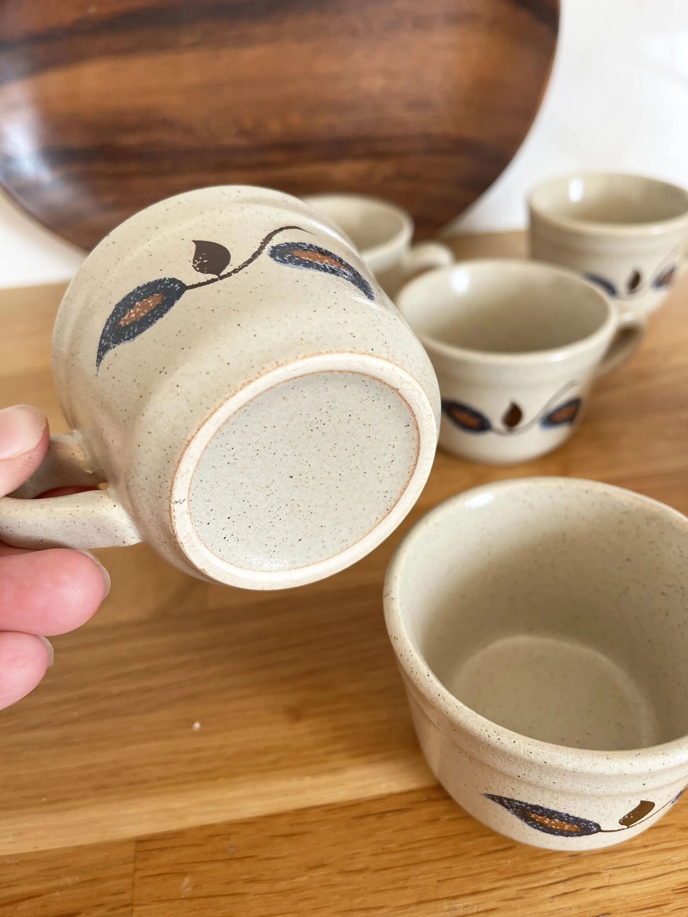 Set of 6 stoneware coffee cups from the 1970s.
