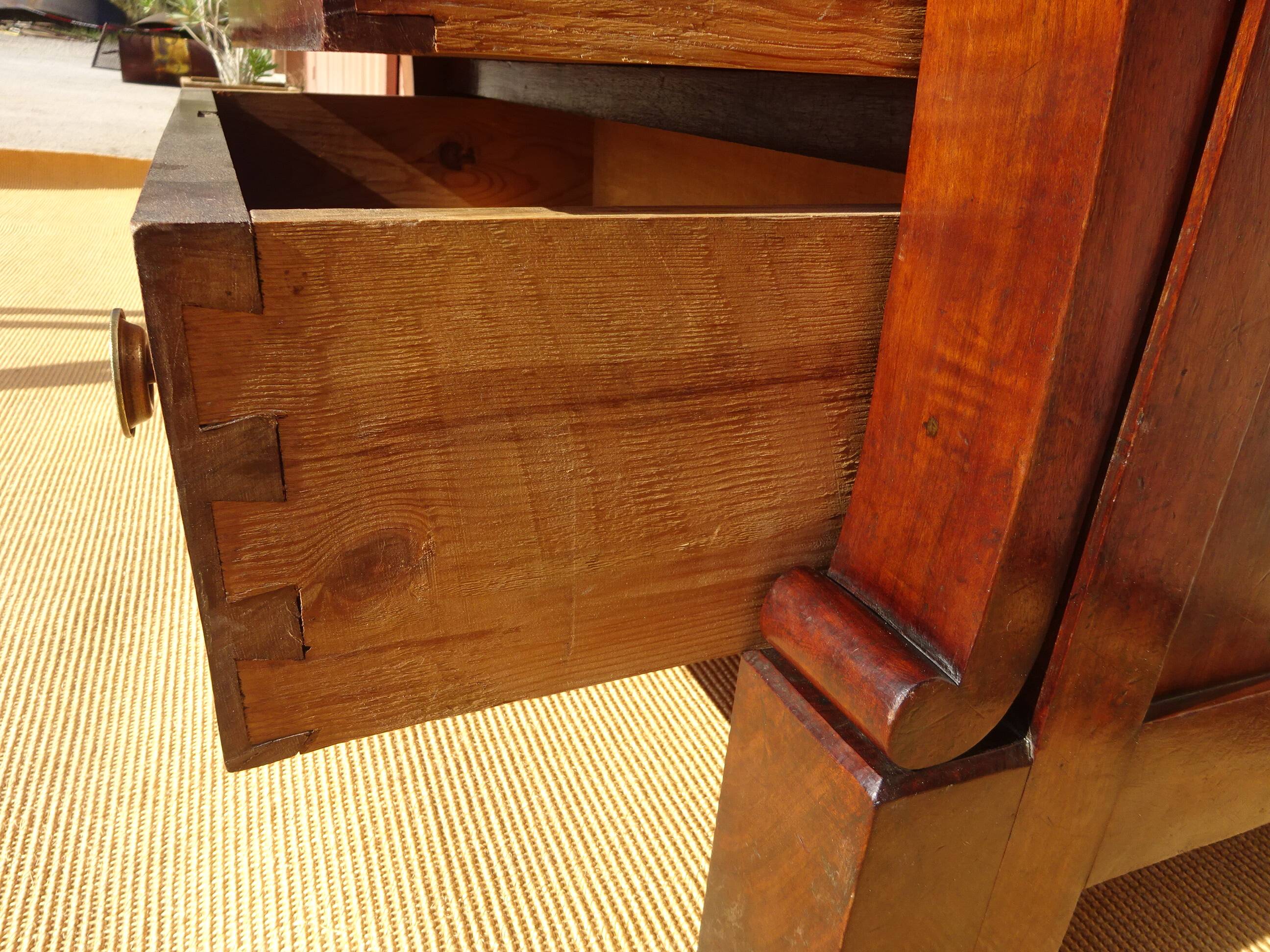 Antique solid walnut chest of drawers with scrolls